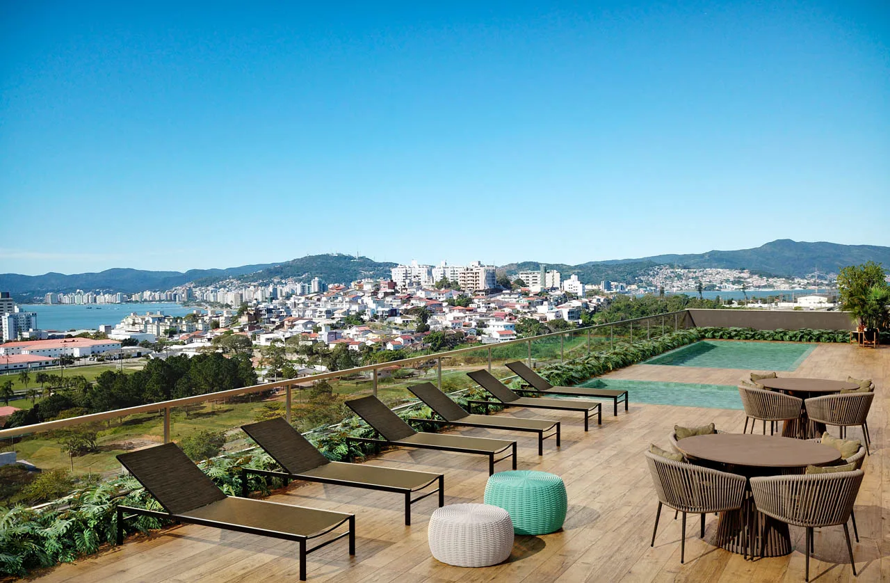 Deck da piscina do rooftop do Unity